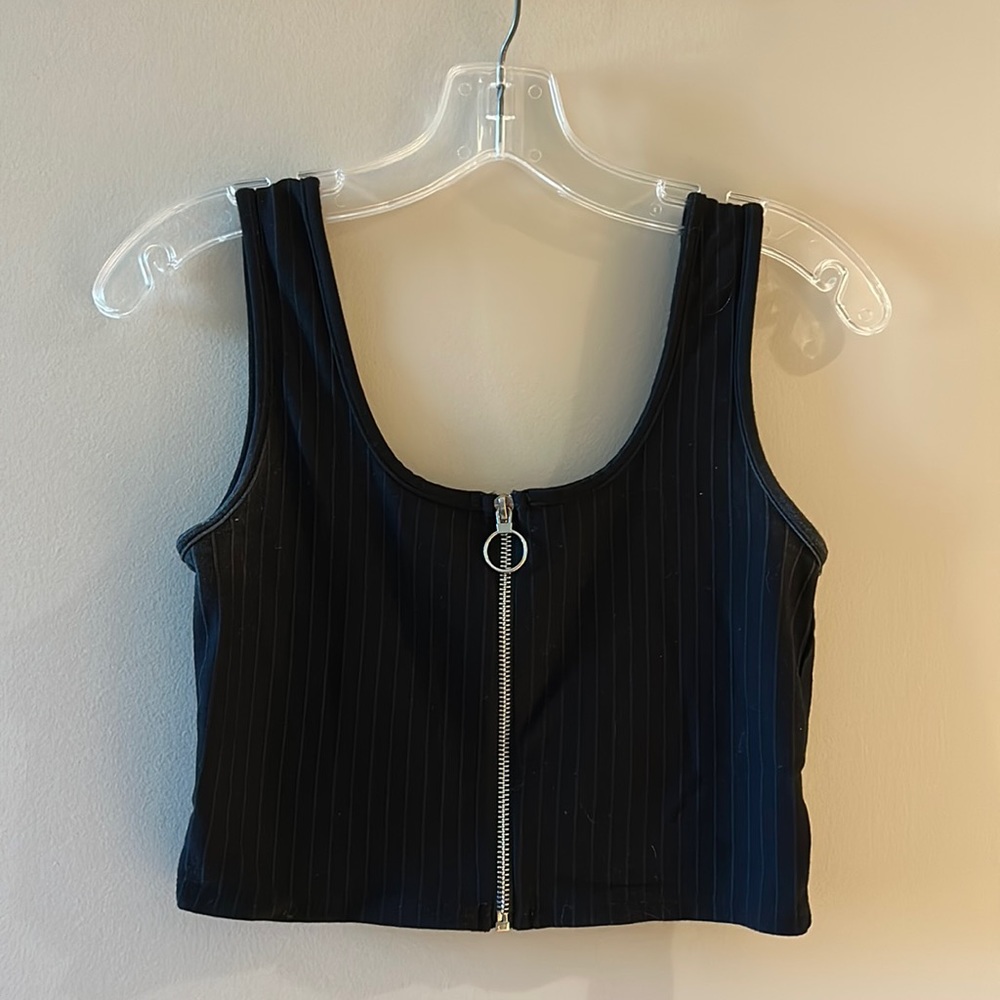 Fashion Nova Zip-up Cropped Black Tank